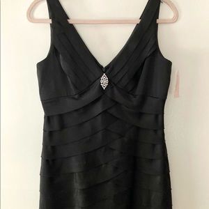 Formal satin V cut front and back cut dress